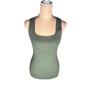 MEROKEETY Women's green Ribbed Knit Tank Top Square Neck Summer Sweater Vest XL